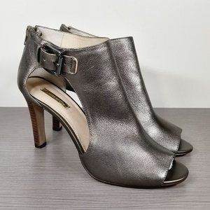 Louise et Cie Olivia Peep Toe Bootie, Pewter Leather, Womens Size 9.5 US / 41